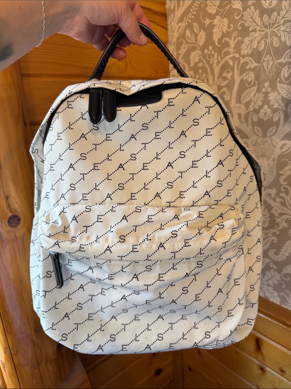 Stella Mccartney Monogram Canvas Backpack, Off White & Black Braided Handle